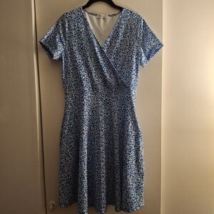 MS Basic Women's Floral Blue Fit and Flare Wrap Midi Dress